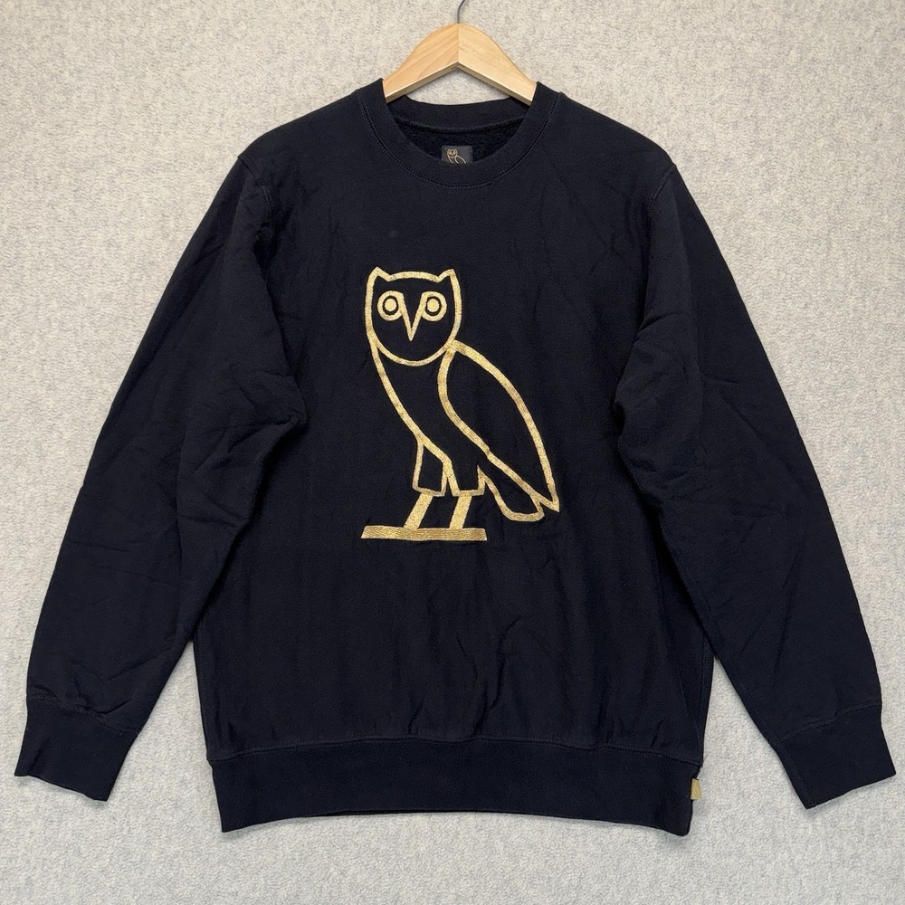 OVO October's Very Own Owl Logo Crewneck Sweatshirt Black Made in Canada Mens L‎